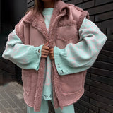 Bonnyshow Plush Lining Sleeveless Women's Vest Coat Fashion Turndown Collar Single Breasted Coats Winter Windproof Warm Jacket for Women