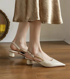 Bonnyshow  French Satin Style Sandals 2025 Spring Women New Baotou Mid Heel Design Luxury Pointed Versatile Single Shoes