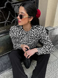 Bonnyshow 100% Cotton Women's Shirts Leopard Print Fashionable And Versatile Polo Collar Long Sleeved Topo Ofice Women Clothing