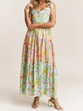 Bonnyshow  Women s Boho Floral Print Sleeveless Dress with Tie-Up Straps and Backless Design Perfect for Summer Beach Parties and