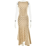 Bonnyshow  Polka Dot Y2K Skirt 2 Piece Set Women's Sleeveless Tank Top Fashion Irregular A-Line Skirt Slim Suit Summer Casual Outfit