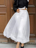 Bonnyshow  Black Mesh See Through A-line Skirt Women Streetwear Fashion Elastic Waist Maxi Skirts Summer Simple Casual Sexy Long Skirt New