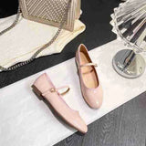 Bonnyshow  Shiny PU Leaather Flats Mary Janes Shoes Women Red Elegant Basic Pointed Toe Loafers Spring Autumn Daily Casual Black Shoes New