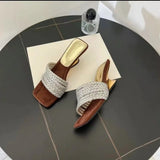 Bonnyshow  French Style Beautiful One-word Sandals Women's Summer Outer Wear 2025 New Style Rinse Belt Suede Elegant High Heel Sandals