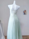 Bonnyshow  Delicate Green Spaghetti Strap A-Line Tulle Dress Elegant Women's Lace Romantic Evening Party Dresses Chiffon Gown