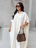 Bonnyshow  Loose Beach Women's Dressess Elegant Laple Short Sleeve Oversize Pockets A-line Female Robes 2025 Summer Fashion Lady Vestidos
