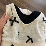 Bonnyshow  Fake Two-Piece Tank Knitting Contrast Women High Street Hollow Out Bow Patchwork Vest Fashion Casual Loose Female Tops