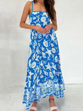 Bonnyshow  Women s Elegant Floral Print Sleeveless Maxi Dress with Adjustable Spaghetti Straps and A-Line Silhouette for Summer Beach
