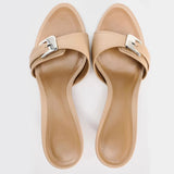 Bonnyshow  Luxury Designer Summer High Heel Women Slippers Elegant Open Toe Dress Slides Outdoor Gladiator Shoes