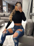 Bonnyshow Basic Sheath Women Solid Turtleneck Tshirt Autumn Stretch Casual Undershirt Female All-match Street Activity Crop Tops