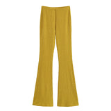 Bonnyshow  Women's Fashion Button Decoration Texture T-shirt Mid Waist Bellbottom Pants Summer New Style Pants