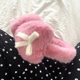 Bonnyshow Women Bow Knot EarMuffs Kawaii Heart Fluffy Ear Muffs Cold Protection Women Ear Cover Thickened Plush Japanese JK Girls Earplugs