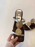 Bonnyshow  New Sheepskin Version Roman Style Flat Bottom Sandals Women's Outdoor Wear Open Toe Square Head Elegance Beach Shoes