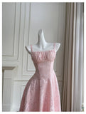 Bonnyshow  Elegant Pink Floral Midi Dress For Women Sleeveless A Line Romantic And Chic Simple And Stylish TH9794