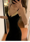 Bonnyshow  Black Camisole Dress for Children's Spring and Summer 2025 New Style High-end Temperament Hip Hugging Skirt