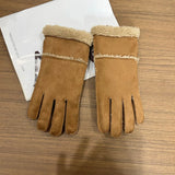 Bonnyshow Korea Suede Lamb Wool Split Finger Gloves Wool Winter Padded Thickened Warm Mittens Couple Riding Gloves Men Women Accessories