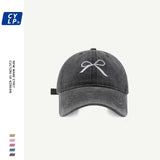 Bonnyshow Vintage Cowboy Bow Knot Baseball Caps Korean Embroidery Bow Knot Hip Hop Hat Fashion Baseball Caps Outdoor Cycling Sun Hat Women