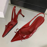 Bonnyshow  High Quality Design Butterfly-knot Women Pumps Pointed Toe Thin Low Heels Wedding Party Mule Shoes