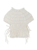 Bonnyshow  Pleated Women's T-shirt Chic Lace Up Round-neck Short Sleeve Female Crop Tops Summer Lady Streetwear Outerwear Street Tops