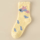 Bonnyshow Cute Coral Velvet Socks Women Winter Warm Plush Middle Tube Sleeping Socks Girls Harajuku Cartoon Star Pattern Floor Socks