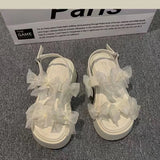 Bonnyshow  Women's Layered Bow Platform Sandals - Thick Cushioned Sole with Adjustable Ankle Buckle for Summer Casual Wear