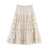 Bonnyshow  Ruffled Midi Skirt Womens Vintage Flounce Skirt Woman New Fashion Elegant Solid Long Skirts autumn Evening Party Skirts