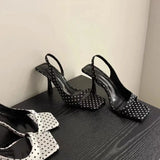 Bonnyshow  Elegant Polka Dot Design Brand Sandals Women Fashion Open Toe Thin Heel Slide Sandals Summer Comfort Sexy Dress Zapatos De Mujer