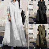 Bonnyshow Casual Loose Cut Maxi Dress Ladies Cotton Linen Dress Versatile Women's V-neck Shirt Dresses Casual Loose-fitting for Spring