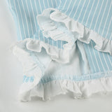 Bonnyshow  Elegant Chic Striped Slim Women Shirts Summer Sweet Trim V-Neck Design Fashion Trendy Blouses