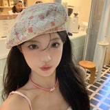 Bonnyshow Korean Plaid Beret for Women Spring Autumn Cotton Painter Hat Vintage French Lady Girls Octagonal Caps