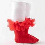 Bonnyshow Autumn Winter Baby Girls Socks Toddlers Children Knee High Socks Soft Cotton Puffy Mesh Lace Flower Kids Sock Tube Calcetines