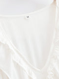 Bonnyshow  BOHO Summer White Black Wood ears Ruffles V neck Sleeveless Dress Women Loose Cascade A-lined Hem Short Dresses Summr Robe