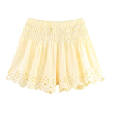 Bonnyshow  New 2025 Elastic High Waist Embroidered Shorts Women Yellow Holiday Casual Summer pantalones cortos