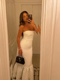 Bonnyshow  Fashion Strapless Women Dot Dresses Wrapping Chest Sleeveless Regular Causal Beach Style Trumpet Sheath Female Vestidos