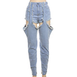 Bonnyshow Ripped Tassel Hollow Out Denim Pants Women Summer Fashion High Waist Jeans Trousers Casual Hip Hop Streetwear All Match Bottoms