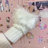 Bonnyshow Japanese Harajuku JK Plush Fingerless Knitted Cuff Gloves Y2K Sleeve Cover  Winter Warm Dew Half Finger Arm Gloves Mittens