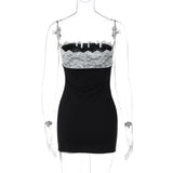 Bonnyshow  Elegant Sleeveless Lace Slim Fit Strapless Dresses Fashionable Black White Patchwork Dress 2025 Summer Party Women's Long Robe