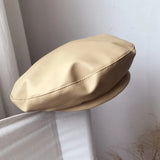 Bonnyshow Vintage PU Leather Beret Hat Women Autumn Winter Warm Octagonal Cap Elegant Solid Color Female Lady Painters Caps