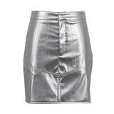 Bonnyshow Sliver Leather Mini Skirts for Women Fashion High Waist Bodycon Short Skirt Autumn Winter Casual Basic Y2K Skirt Streetwear