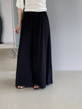 Bonnyshow  Fashion Dark Gray Hanging Pants Women's Elastic High Waist Loose Wide Leg Simple Trousers Summer Spring New 7AB9363