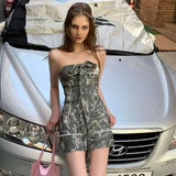 Bonnyshow  Strapless Retro Tube Top Bow Dress Printed Sleeveless Slim Casual Dresses New Summer Sweet Cute Elegant Party Evening Dress
