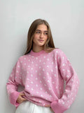 Bonnyshow Women's Chic Print Knitted Pullover Fashion Casual Loose Female Versatile Top Autumn Winter Thick Warm Oversized Sweater