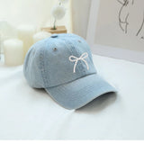 Bonnyshow Denim Pearl Bow Kont Baseball Cap Korean Y2k Kawaii Baseball Hip Hop Hat Summer Fashions Designer Sun Protection Beach Hat Women