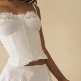 Bonnyshow  Floral Embroidery Summer Camisole Backless Slim Sexy Hottie Casual Sleeveless Crop Tops Basic Streetwear Clothings