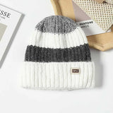 Bonnyshow Korean Striped Beanie Cap for Women Winter Warm  Wool Knitted Hat Outdoor Windproof Female Ear Protection Caps Bonnet