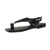 Bonnyshow  Brand Design Women Flat Sandals Clip Toe Leisure Outside Beach Shoes for Lady Fashion Metal Decoration 2025 Summer Footwear