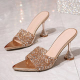 Bonnyshow  Bling Crystal Diamond PVC Transparent Women Sandals Fashion Summer Pointed Toe Banquet Party High Heels Shoes
