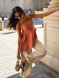 Bonnyshow  Women Fashion Strapless Tank Top Female Casual Sexy Slim Fitting Vest Irregular Hem Solid Short Top Summer Camis 2025 New