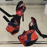 Bonnyshow  Elegant Bow Narrow Band Design Sandals Women 14 Cm Super High Heel 42 Large Size Slide Sandals High Quality Satin Ballet Shoes