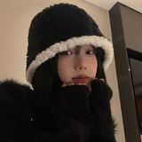 Bonnyshow Winter Plush Bucket Hat for Women Thicken Warm Faux Fur Fisherman Cap Korean Solid Color Wide-brim Female Basin Hats